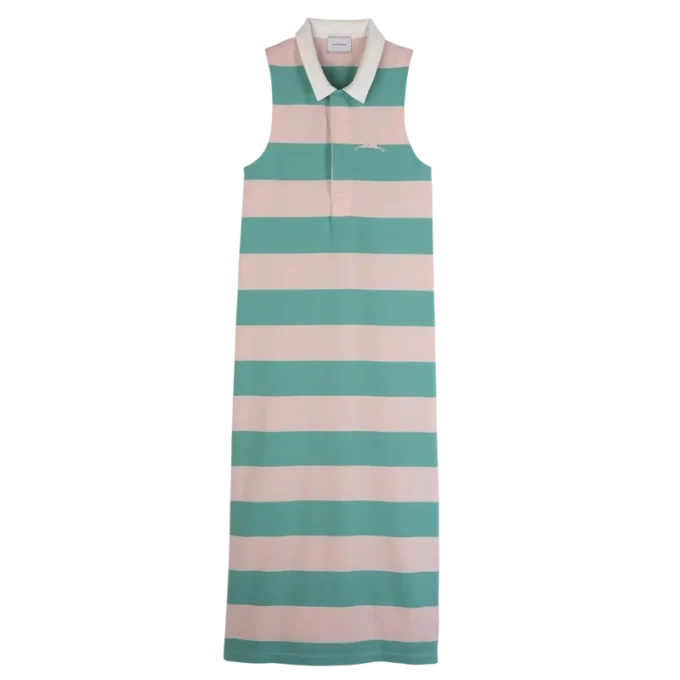 Ballerina/Mint – Gestreiftes Jersey-Polokleid