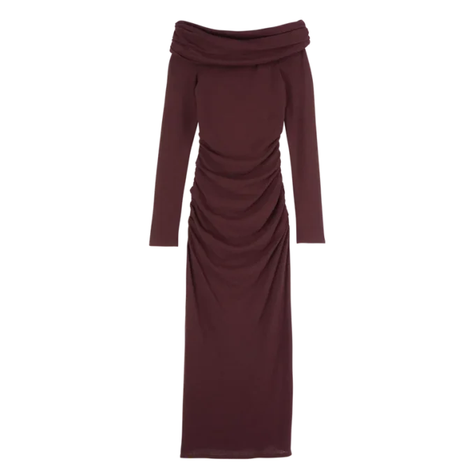 Burgunderrot – Langes Kleid aus Crêpe-Jersey