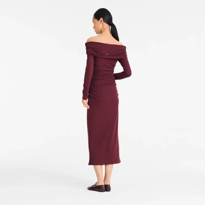 Burgunderrot – Langes Kleid aus Crêpe-Jersey