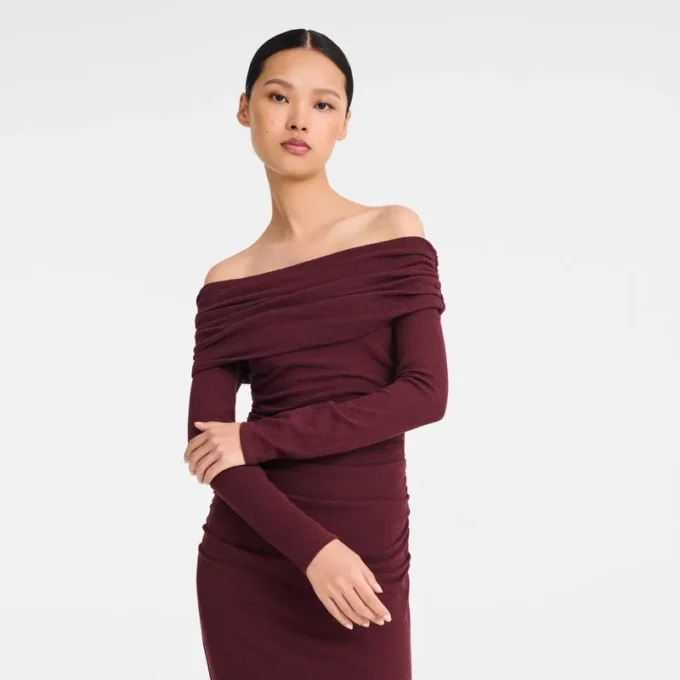 Burgunderrot – Langes Kleid aus Crêpe-Jersey
