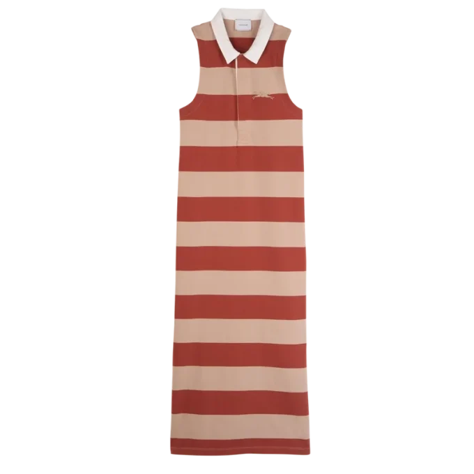 Creme/Koralle – Gestreiftes Jersey-Polokleid