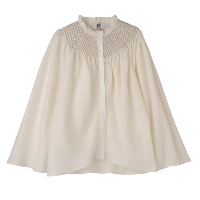 Ecru – Bluse mit gesmoktem Schleier