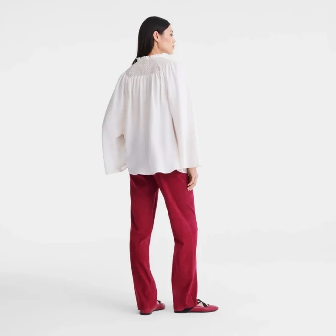 Ecru – Bluse mit gesmoktem Schleier