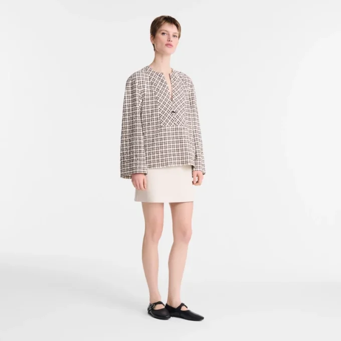 Ecru – Jacquard-Baumwollbluse