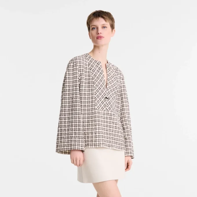 Ecru – Jacquard-Baumwollbluse