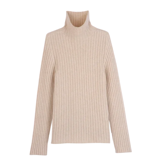 Ecru – Strickpullover mit hohem Kragen