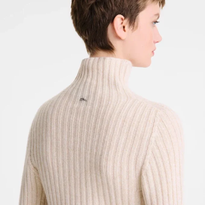 Ecru – Strickpullover mit hohem Kragen