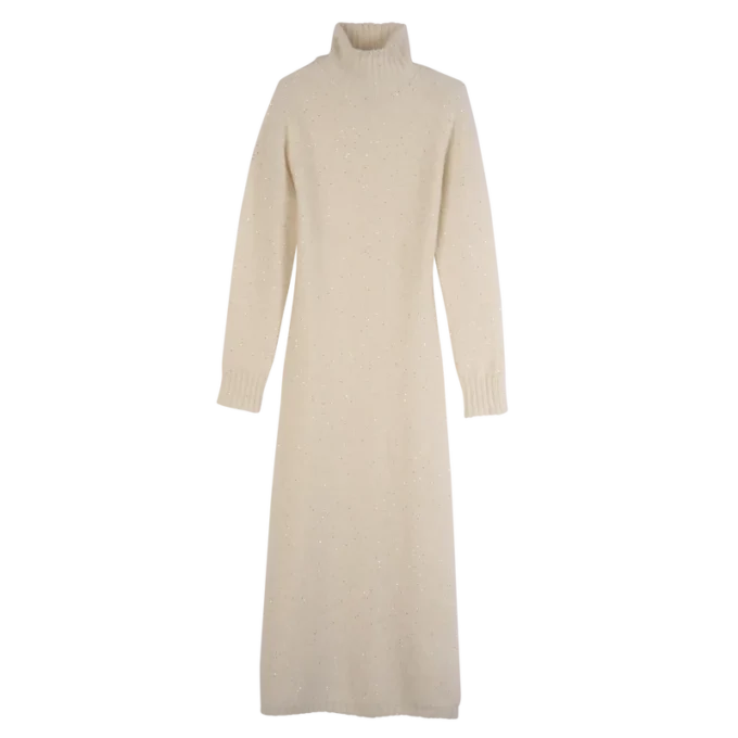 Elfenbein – Langes Strickkleid