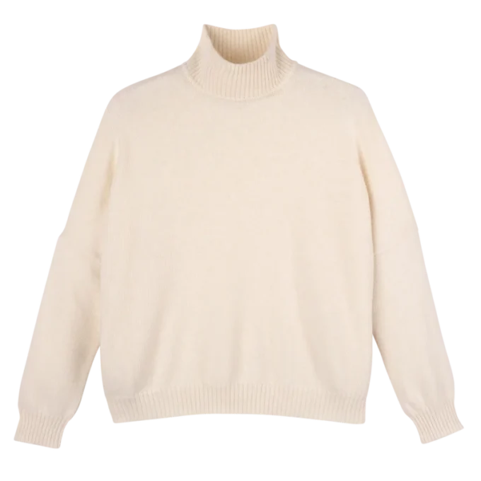 Elfenbein – Strickpullover mit hohem Kragen