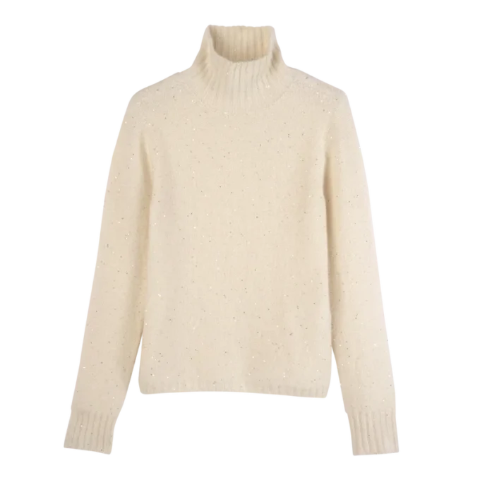 Elfenbein – Strickpullover mit hohem Kragen