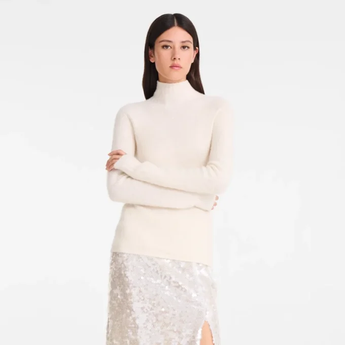 Elfenbein – Strickpullover mit hohem Kragen