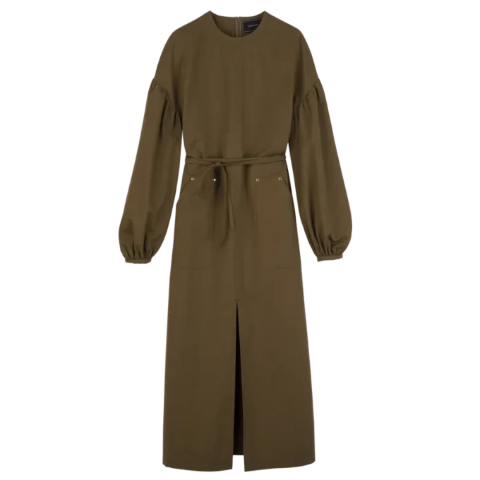 Khaki – Popeline-Kleid
