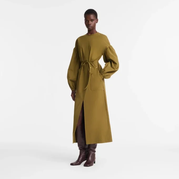 Khaki – Popeline-Kleid