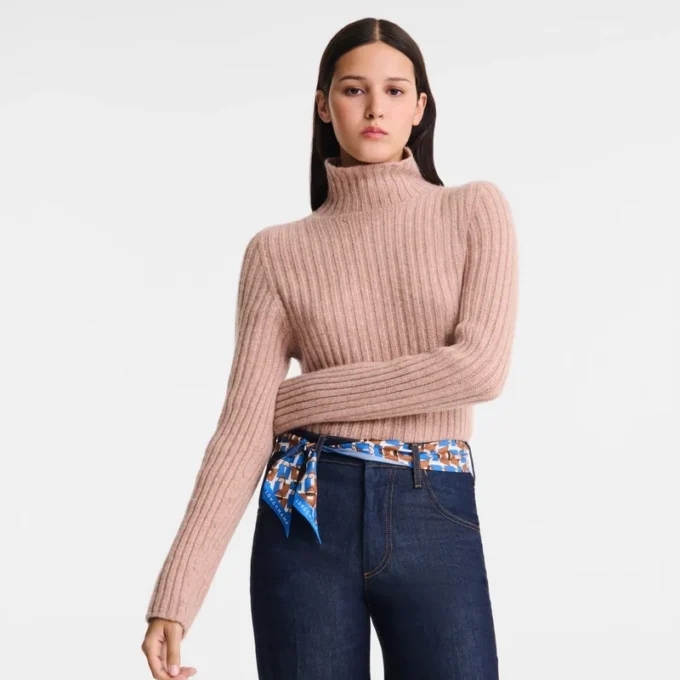 Pink Tea – Strickpullover mit hohem Kragen