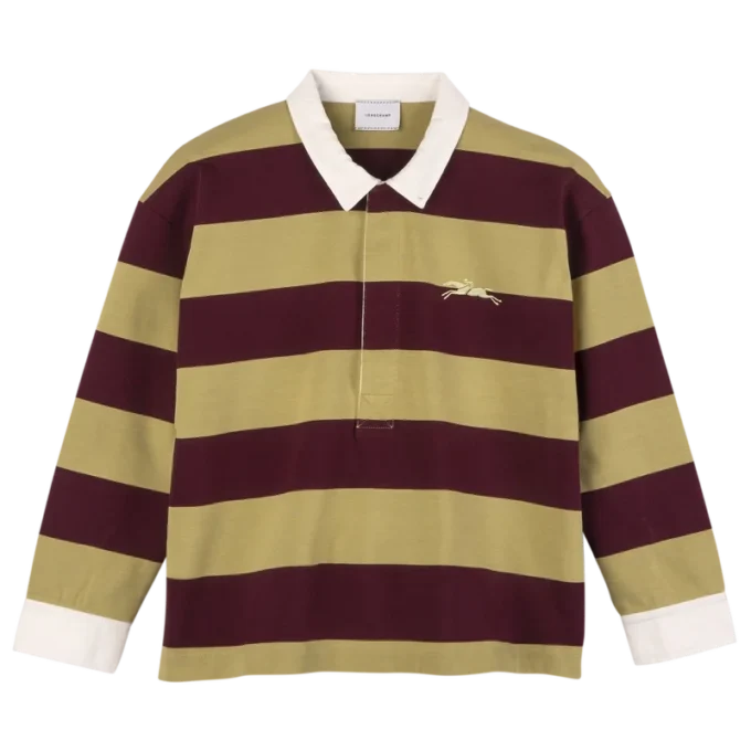 Pistazie/Burgunderrot – Gestreiftes Jersey-Poloshirt