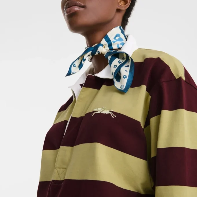 Pistazie/Burgunderrot – Gestreiftes Jersey-Poloshirt