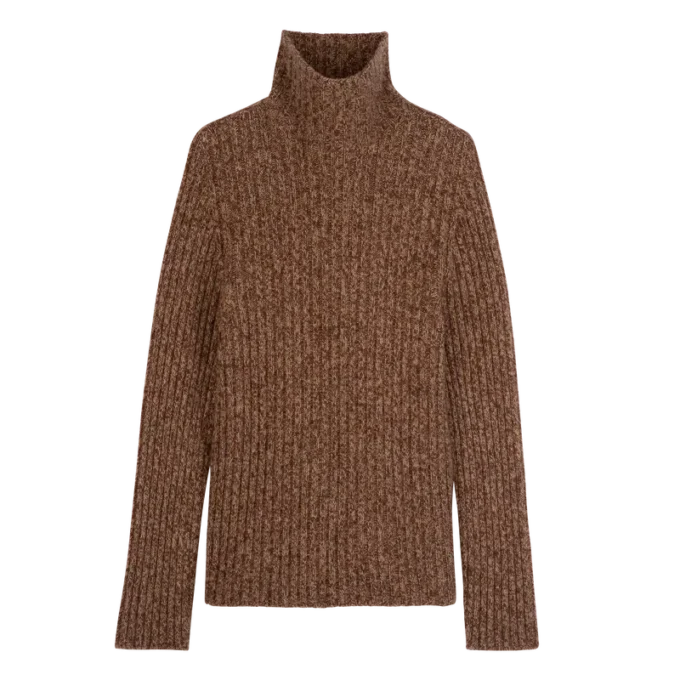 Schokoladenbraun – Strickpullover mit hohem Kragen