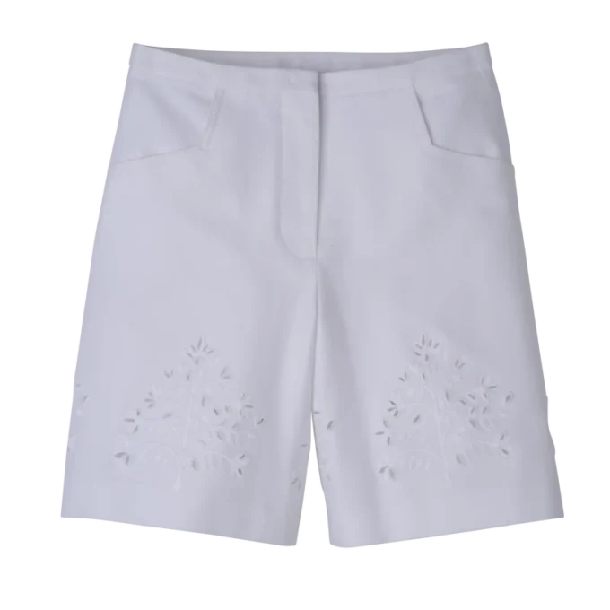 Weiß – Bermudashorts aus besticktem Gabardine