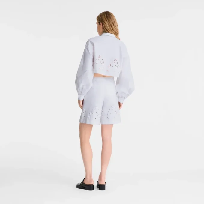 Weiß – Bermudashorts aus besticktem Gabardine