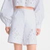 Weiß – Bermudashorts aus besticktem Gabardine